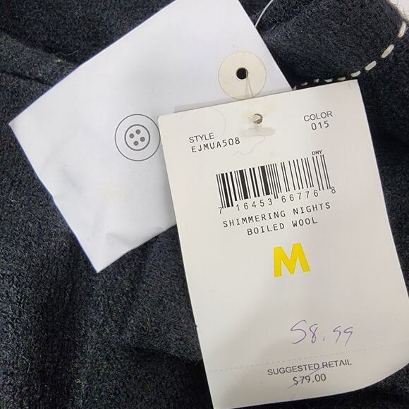 Emma James Womens Boiled Wool Jacket Size Medium Black Button Front 3/4 Sleeve - Picture 9 of 11